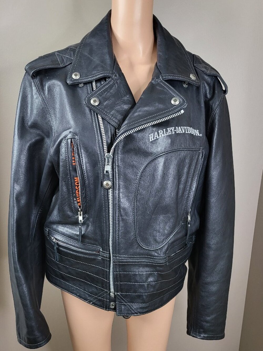 HARLEY-DAVIDSON GENUINE LEATHER BLACK MOTORCYCLE RIDING JACKET SIZE Mens M